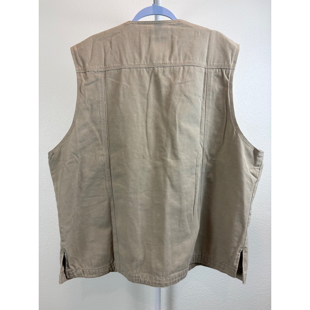Cabelas Outdoor Gear Mens 2XL Khaki Cotton Canvas Utility Cargo Fishing Vest - Picture 2 of 7